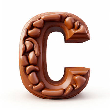 a 3d rendered candy-shaped letter c is showcased in this photo. it is isolated on a white background and designed in the style of dark bronze with nature-inspired motifs. the terracotta color adds an earthy touch to the design. created by evgeni gordiets, this realistic piece pays close attention to detail and features a found-object-centric approach. rendered using daz3d software. ai generatedの素材