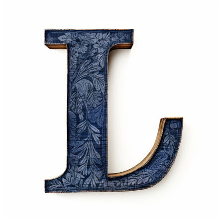 the letter j is creatively crafted with intricate blue floral designs, resembling the texture of leatherhide. the dark indigo and light bronze hues add depth and richness to the high-resolution image. the eclectic curatorial style showcases vibrant woodcarvings, while the leica i camera captures every detail. against a clean white background, this photo is a captivating blend of artistry and craftsmanship. ai generatedの素材