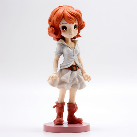a tall figurine of a red-headed girl with orange hair, inspired by charming anime characters. this 32k uhd sculpture showcases elements of goblin academia, mono-ha, and precisionist styles. the color palette is predominantly light white and brown, while the intricate details are reminiscent of gongbi technique. ai generatedの素材