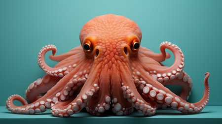 an octopus with numerous tentacles is depicted in a 3d animation, resembling hyper-realistic animal illustrations. the artwork, created by caras ionut, showcases minimal retouching and features vibrant colors such as pink and orange. the octopus is portrayed from a frontal perspective, adding a cartoony touch to the overall composition. this captivating image can be found on flickr. ai generatedの素材