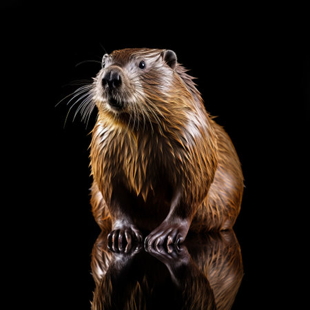 beavers, the most common terrestrial mammals in the united states, are captured in this photo against a black background. the style of the image is reminiscent of ambrosius bosschaert's dark reflections, showcasing the elegant and emotive faces of these creatures. the selective focus adds depth to the composition, while the mention of sudersan pattnaik and soviet adds an intriguing cultural context. ai generatedの素材
