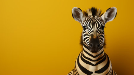 a zebra wall mural background photo featuring a vibrant yellow backdrop. this photo showcases a unique style of focus stacking, toyism, and realistic animal portraits. the playful composition includes symbolic props and vibrant color blocks, all captured in stunning 8k resolution. ai generatedの素材
