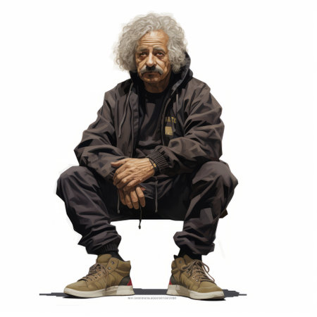 albert einstein, the renowned physicist, is depicted in a thought-provoking portrait on a skateboard by artoftheevent. this realistic rendering captures his pensive pose, reminiscent of the iconic national geographic photos. the image also incorporates elements of the cobra movement, labor depictions, and the black arts movement, showcasing the diverse influences of the documentary photographer. ai generatedの素材