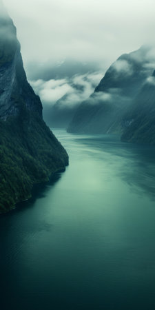 a bay wallpaper featuring calming and introspective aesthetics. the photo showcases a serene bay with crystal clear water in shades of dark green and light aquamarine. captured through a webcam, the image highlights the beauty of the bay against a backdrop of dark turquoise and light brown. the mountainous vistas add a touch of grandeur, creating a juxtaposed imagery reminiscent of the swiss style. aiの素材