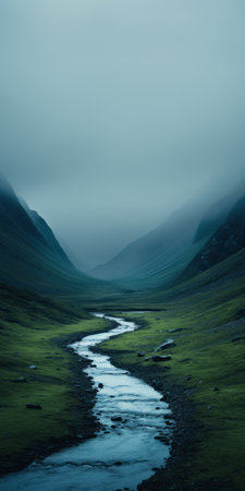 a photo of a bog with dark green and light aquamarine colors, showcasing a calming and introspective aesthetic. the image captures the beauty of the bog water, surrounded by mountainous vistas. the webcam photography technique adds a unique touch to the composition, while the juxtaposed imagery creates a captivating visual experience. the dark turquoise and light brown tones further enhance the serene atmosphere, reminiscent ofの素材