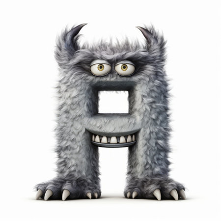 an animated letter a with white fur and teeth, resembling highly detailed figures, shines with its shiny eyes. this unique creation, inspired by the helsinki school, features twisted characters and fantastic creatures. the photo is text-heavy and has a matte finish, adding to its intriguing appeal. ai generatedの素材