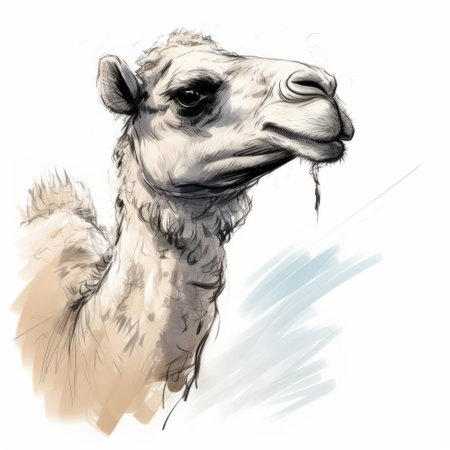 a sketch of camels in a hunchback position, done in a painterly style by magali villeneuve. the illustration captures gentle expressions and features a paint dripping technique, adding to its artistic appeal. the sketch is accurate and detailed, showcasing the artist's skill and attention to detail. ai generatedの素材