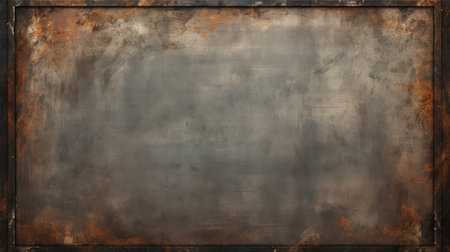 an old rusty metal picture with realistic landscape style, featuring soft edges and a smokey background. the dark gray and light beige colors create a bold and large-scale canvas. the transparent-translucent medium adds depth to the accurate and detailed depiction, while the rough edges add a touch of authenticity. ai generatedの素材