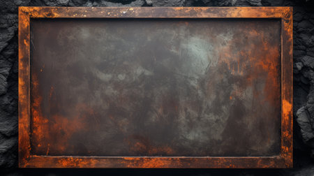 an orange frame stands out against a rusty wall, showcasing a dark composition that embodies contemporary metallurgy. the misty atmosphere adds depth to the highly detailed environment, creating a captivating tableau. groundcore elements enhance the overall liveliness of the scene. ai generatedの素材