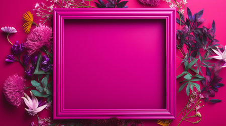a pink frame with flowers and trees is showcased against a vibrant pink background. this hyperrealistic still life artwork features a dark magenta color palette and attention to detail, with hidden elements throughout. the style is reminiscent of foampunk, emphasizing the texture of fur and feathers. this captivating wallpaper is a visual feast for the eyes. ai generatedの素材