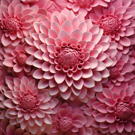 pink flowers arranged in a sculptural relief style, showcased in pink paper. this thai art-inspired arrangement resembles surrealistic ceramic sculptures and dreamlike installations. the illusory wallpaper portraits add to the overall effect, highlighting meticulous design and high resolution. ai generatedの素材