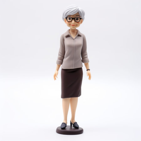 an elderly woman figurine, inspired by charming anime characters, is depicted holding a pencil. this full-body figurine captures the essence of wisdom and creativity. the intricate details and vibrant colors make it a delightful addition to any collection. the uhd image showcases the craftsmanship, while the influence of warren buffet and fujifilm gw690iii adds a touch of sophistication. a perfect tribute to the talented artistの素材
