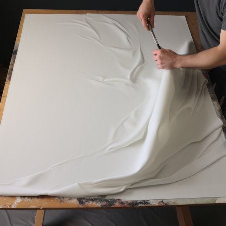 a man creating a background using a piece of cloth, showcasing the art of organic sculpting. this large-scale canvas features airbrushing techniques and tabletop photography. the detailed drapery adds a touch of realism to the overall composition, while the white color scheme enhances the intricate detailing. ai generatedの素材