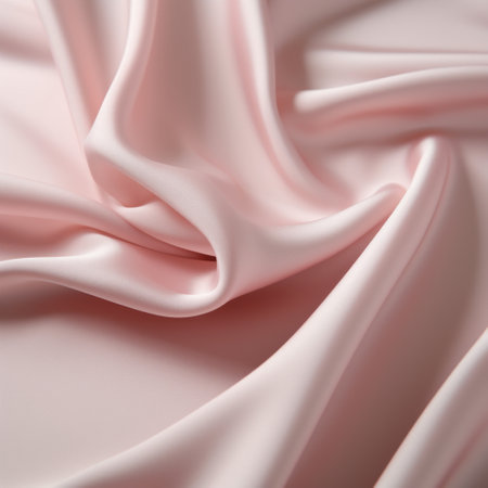 a photo of a rose-colored silk fabric with soft and light folds, rendered in the elegant style of cinema4d. the fabric features highly polished surfaces in light white and pink shades, showcasing graceful curves and precisionist lines. the emotive faces and liquid light emulsion add a touch of elegance to the overall composition. ai generatedの素材