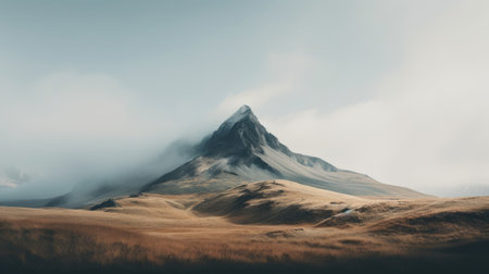 a stunning landscape photo capturing the breathtaking icelandic scenery in high definition. this photo, inspired by the style of shwedoff, showcases mountainous vistas with a smokey background. the use of light amber and cyan tones creates a realistic and soft atmosphere. taken with a sony fe 85mm f/1.4 gm lens, this photo beautifully portrays the natural beauty of nature. ai generatedの素材