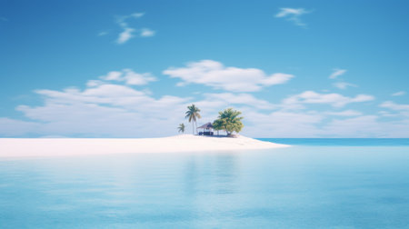 sailboats peacefully glide through the crystal blue waters surrounding an isolated white island. the scene, created in the style of photobashing, captures the enigmatic tropics with dreamlike architecture. rendered in unreal engine, the soft and dreamy atmosphere adds to the cabincore aesthetic, while the texture-rich details enhance the overall visual experience. ai generatedの素材