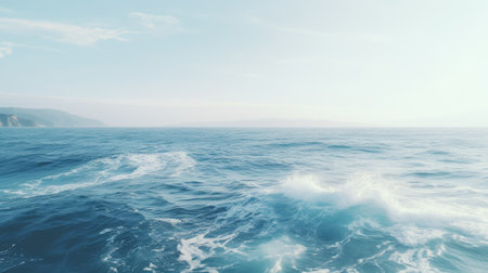 an ocean view photograph showcasing hyper-realistic water with soft gradients and precise nautical details. this uhd image captures a dreamlike and playful atmosphere, with a mix of dark white and sky-blue tones. the photo promotes environmentalism through its stunning depiction of the ocean's beauty. ai generatedの素材