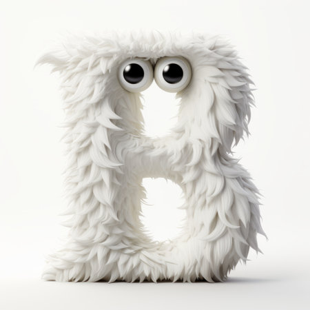 the fuzzy white letter "b" is depicted in a whimsical creature style, showcasing the artistry of vray tracing. this quirky portrait draws inspiration from renowned artists such as robert munsch, pierre pellegrini, and patrick dougherty. captured using the sony alpha a7 iii, this photo captures the playful essence of the letter "b" in a unique and captivating way. ai generatedの素材