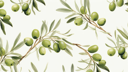 a set of handmade seamless green olive branch and olive trees drawings, inspired by the style of vicente romero redondo. the artwork features a combination of dark, white, and light green colors, reminiscent of the works of alasdair mclellan. these drawings are perfect for wallpaper designs, with a focus on joints and connections. the artist's touch reflects the influence of lowell herrero's multi-colored minimalism. aiの素材
