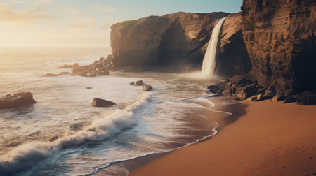 a scenic nature scene captures the beauty of rock falls near a beach on the coast throughout all four seasons - winter, summer, spring, and autumn. the photo showcases subtle gradients and is captured in stunning 8k resolution. this iconic image, reminiscent of the san francisco renaissance, is reminiscent of a national geographic photo. ai generatedの素材