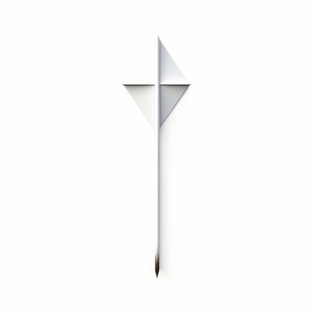 a white paper pylon with a blade sticking out, showcasing minimalist geometric precision. the pylon is adorned with light silver and dark bronze tones, creating a visually striking contrast. the artwork, influenced by action painting, is set against a white background. animals are symbolically incorporated, reflecting the artistic style of tupinipunk and spiritual symbolism. ai generatedの素材