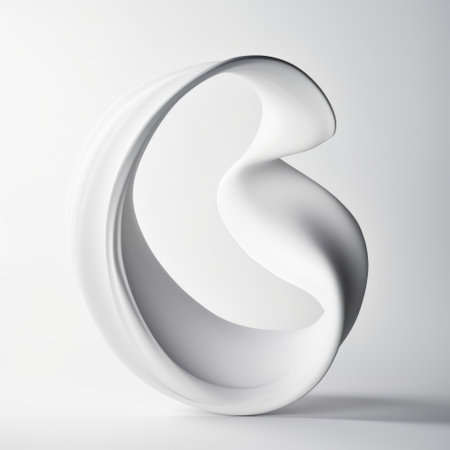 3d abstract white letters and wave concept design in porcelain style. this 3d rendering vector illustration features rounded forms and open form, resembling stone sculptures. the design showcases abstract minimalism and is inspired by the steinheil quinon 55mm f19 lens. ai generatedの素材
