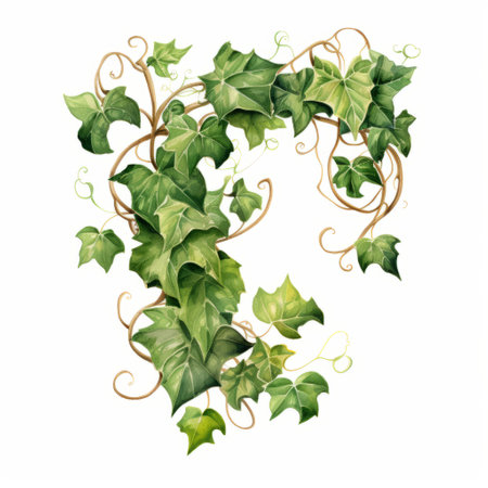 ivy illustration on a white background, aquarellist, spectacular backdrops, art of tonga, ceramic, emerald and brown, uhd image, no watermark, text, 300 dpi, typography, shapes do not stick together, no text in the picture, on a white background. ai generatedの素材