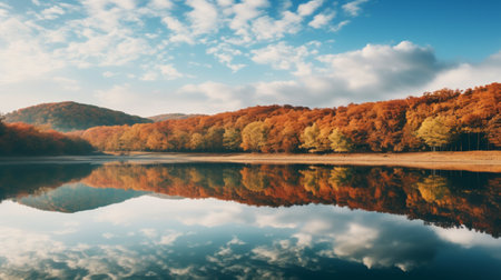 autumn sky over wolding river korea and hancheongnam, showcasing stunning reflections and mirroring. this nature-inspired composition captures the beauty of light green and green hues. shot with a nikon f2, this 32k uhd photograph is a masterpiece of professional photography, featuring a captivating and eye-catching composition. discover the mesmerizing beauty of this manapunk-inspired image on unsplash. ai generatedの素材