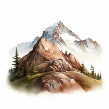 a picturesque mountain adorned with lush pine trees and vibrant flowers, captured in a realistic landscape style. the soft, tonal colors of light maroon and brown create a soothing atmosphere, while the clear edge definition adds depth to the image. the artgerm-inspired detailing and whistlerian influence enhance the overall realism, complemented by the use of realistic color schemes. ai generatedの素材