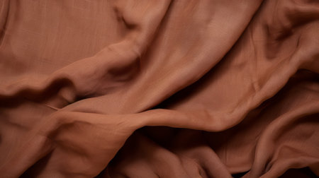 a close-up shot of a tan background featuring flowing fabrics in a slumped and draped style. the terracotta color adds warmth to the transparent and translucent medium. the high level of detail showcases the imitation of the material, reminiscent of the artistic style of dau al set. ai generatedの素材