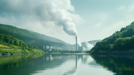 smoke rises from the chimneys of wolding river korea and hancheongnam, creating a mesmerizing reflection and mirroring effect. the nature-inspired motifs blend seamlessly with the light green and green hues, resulting in an eye-catching composition. captured with a nikon f2 in 32k uhd, this professional photograph showcases the unique beauty of manapunk. discover more stunning images like this on unsplash. ai generatedの素材