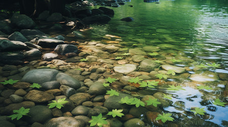 rustling leaves underfoot of wolding river korea and hancheongnam, captured in a stunning photograph. the image showcases reflections and mirroring, with nature-inspired motifs in light green and green hues. shot with a nikon f2 camera, this 32k uhd photo features an eye-catching composition. a perfect example of professional photography, this captivating image is available on unsplash. ai generatedの素材