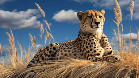 the cheetahs wallpapers showcase meticulously crafted scenes in the style of vray tracing. these hyper-realistic still life desktop wallpapers feature realistic blue skies and digitally enhanced details. created using unreal engine 5, these calculated wallpapers offer a visually stunning experience. ai generatedの素材