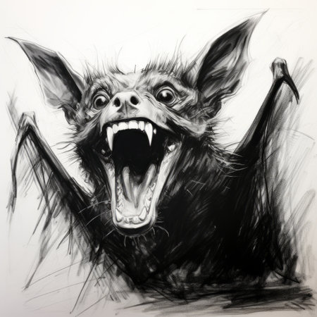 black bat drawing by adam sampson, featuring expressive characters in the style of stephen shortridge, tiago hoisel, and franoise basset. the artwork showcases explosive wildlife and lively brushwork, capturing the essence of goblin academia. ai generatedの素材