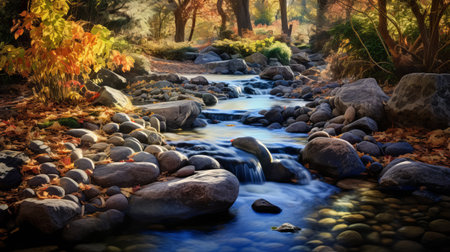 a river gracefully meanders through a lush forest, creating a captivating scene with its serene waters. this photo captures the essence of luminous and dreamlike landscapes, reminiscent of california impressionism and the photo-realistic style. it evokes the beauty often found in national geographic photos, while also showcasing the sculptural and ethereal qualities of japanese photography. ai generatedの素材