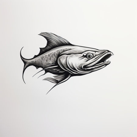 tiger, mahi mahi, shark - a black and white sketch illustration in the style of woodcut and linocut. this artwork emphasizes emotion over realism, with hyperrealistic murals in 8k resolution. the dark silver and light crimson tones create characterful animal portraits, showcasing organic flowing forms. ai generatedの素材