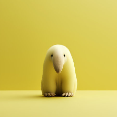a white pygmy possum perched on a vibrant yellow background, captured in a minimalist sculpture style using cinema4d. the image showcases the possum's soft and rounded form against a monochromatic color scheme, evoking a sense of exotic birds. this unique composition merges elements of pigeoncore aesthetics, resulting in a visually striking and intriguing photograph. ai generatedの素材