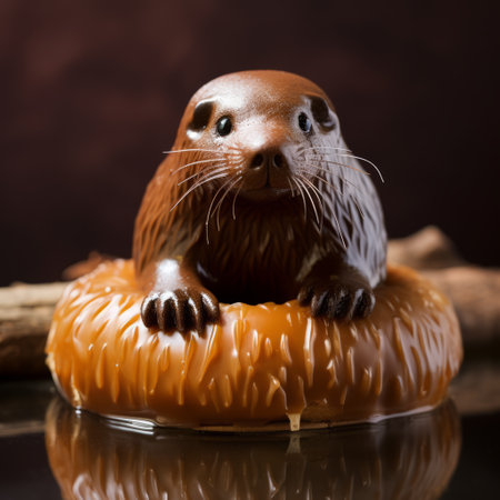 a chocolate bear perched atop a delectable donut, showcasing hyperrealistic marine life artistry. this captivating image combines elements of long exposure, duckcore aesthetics, oriental inspiration, and selective focus. crafted with traditional techniques, this national geographic-worthy photo is a testament to the artist's skill and creativity. ai generatedの素材