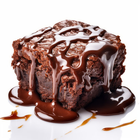 a slice of chocolate brownie, covered in a thin layer of chocolate sauce, showcases a mesmerizing paint dripping technique. this intriguingly taboo dessert exudes emotive energy with its masculine appeal. the melting pots of rich chocolate and marble-like texture create a visually captivating treat. ai generatedの素材