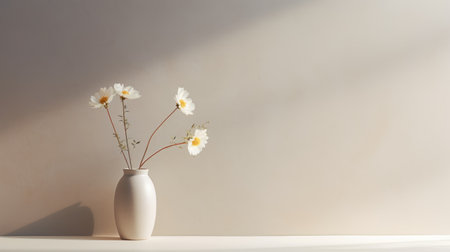 a modern and minimalistic daisy arrangement in a vase, styled with clean lines and a simple color palette. the painting captures the essence of modern portraiture, with a focus on the subject's details and a neutral color tone. the lighting is soft and subtle, enhancing the subject's features. this minimalist artwork showcases the beauty of simplicity and modern aesthetics. ai generatedの素材