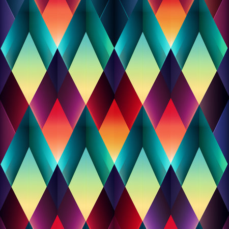 an abstract art deco-inspired illustration featuring a vibrant rectangular pattern. this eye-catching design showcases luminous shadows, sharp angles, and contrasting lights and darks. the use of crossed colors and faceted forms adds depth and visual interest to the composition. the incorporation of fabric elements enhances the overall texture and dimension of the artwork. ai generatedの素材