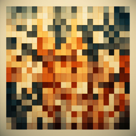 an artwork featuring an abstract, colorful square pattern in earthy tones. this pixelated composition showcases tonal variations in dark orange and light beige, creating a puzzle-like effect. perfect for abstract minimalism appreciators, this image can be found on flickr. ai generatedの素材