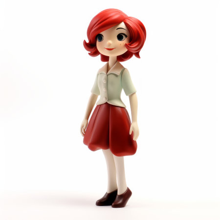 a 3d model of a female character named iammadness, designed in the style of adorable toy sculptures. this character draws inspiration from artists such as steve henderson, kate greenaway, and ilya kuvshinov. the color palette used for this model includes light crimson and crimson shades. the design also incorporates elements reminiscent of isolated figures from the 1960s. ai generatedの素材