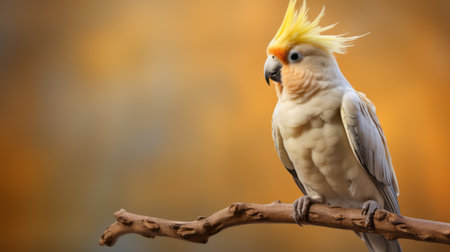 a white and yellow parrot perches on a twig against a vibrant background. the photo showcases explosive pigmentation and golden hues, enhanced by softbox lighting. the spiky mounds add texture to the matte photo, created using photo-realistic techniques. this stunning image is available under a creative commons attribution license. ai generatedの素材