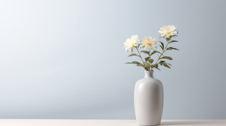 a modern and minimalistic aster arrangement in a vase, styled in minimalism with clean lines and a simple color palette. the painting captures the essence of modern portraiture, with a focus on the subject's details and a neutral color tone. the lighting is soft and subtle, enhancing the subject's features. ai generatedの素材