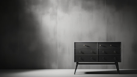 the takroomi modern chest of drawers is a stunning piece of furniture captured in a photograph. the image showcases a realistic portrayal of light and shadow, with monochrome toning that enhances its aesthetic appeal. the post-apocalyptic backdrops add a touch of intrigue, while the dark gray and gray color scheme creates a minimalist yet sophisticated look. the matte photo finish and loose paint application furtherの素材