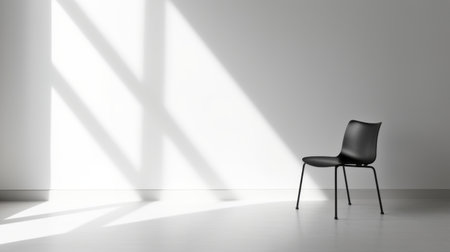 black chair in the sun, placed against empty white walls, creates a free and minimalist flat layout. this backlit photograph, inspired by the style of john wilhelm and robert irwin, captures the essence of abstract minimalism. the uhd image, taken by yanjun cheng and published by the associated press, showcases the beauty of simplicity and light. ai generatedの素材
