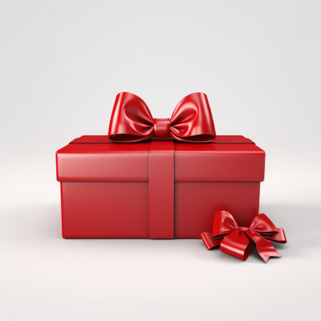 red gift box with untied ribbons and bow lying on the floor, creating a realistic image. the box stands out against the white isolated background, making it an eye-catching and vibrant visual. ai generatedの素材