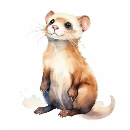 a watercolor ferret, with its head held high, is depicted in this detailed character illustration. the ferret's shiny white and amber fur adds a touch of realism to the lifelike figure. this charming illustration showcases the traditional vietnamese style of art. ai generatedの素材