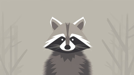 raccoon illustration by mike kutzbacher. this minimalistic composition features a raccoon in light maroon and dark gray. with selective focus and a flat form, the simplified and stylized portrait captures the essence of the animal. this artwork, reminiscent of tom thomson's style, was the winner of a contest. ai generatedの素材